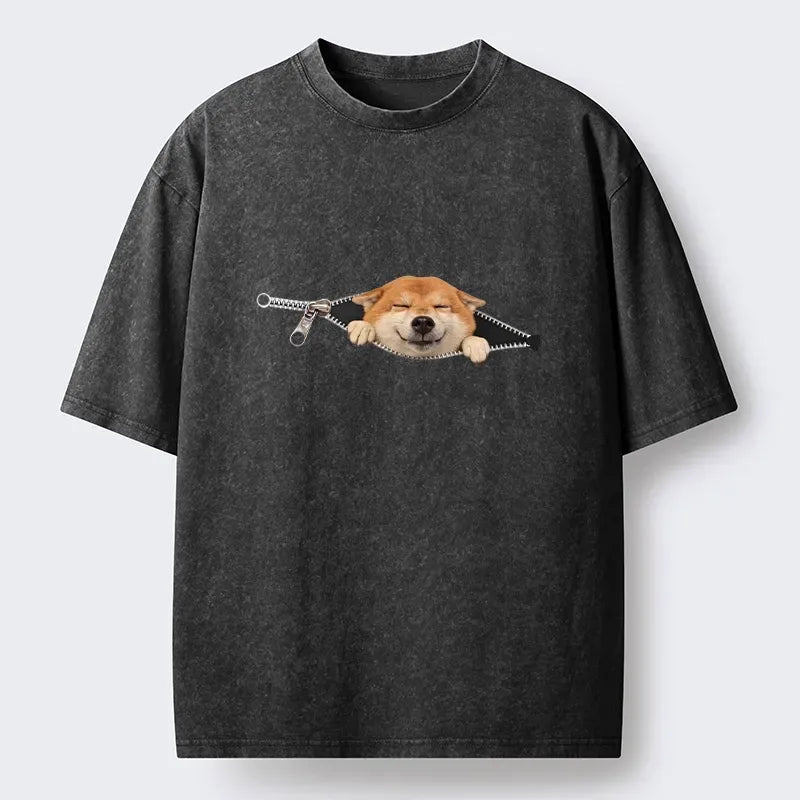 Zipper Washed Unisex Tee for Daily Wear