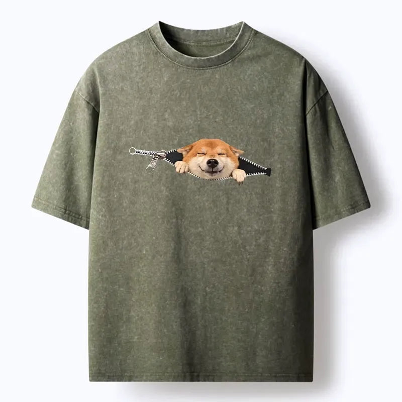 Zipper Washed Unisex Tee for Daily Wear