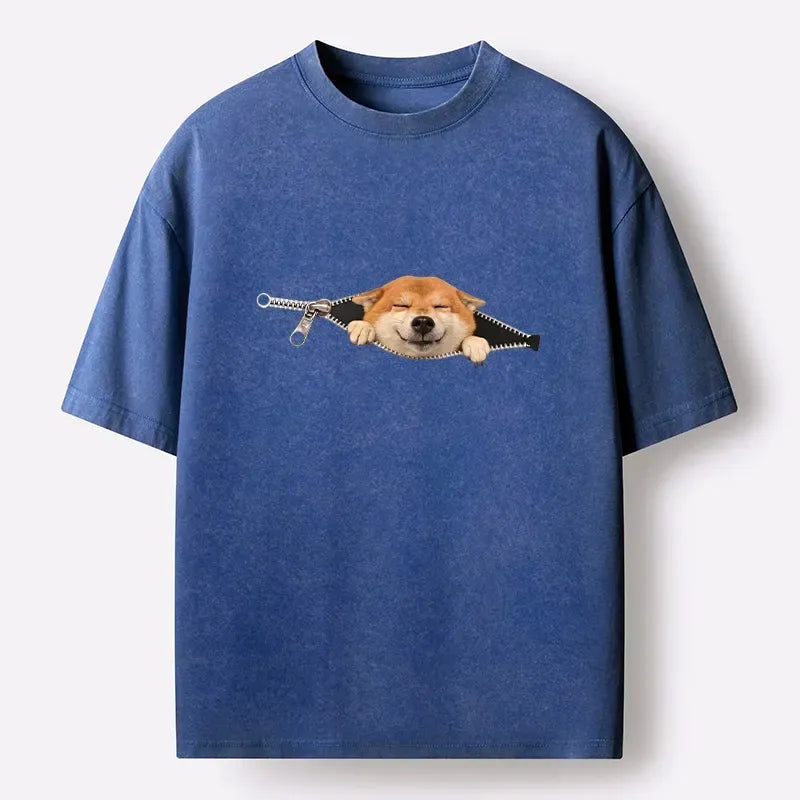 Zipper Washed Unisex Tee for Daily Wear