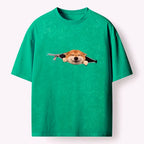 Kyoto-Lion Cute Shiba Dog In Zipper Washed T-Shirt