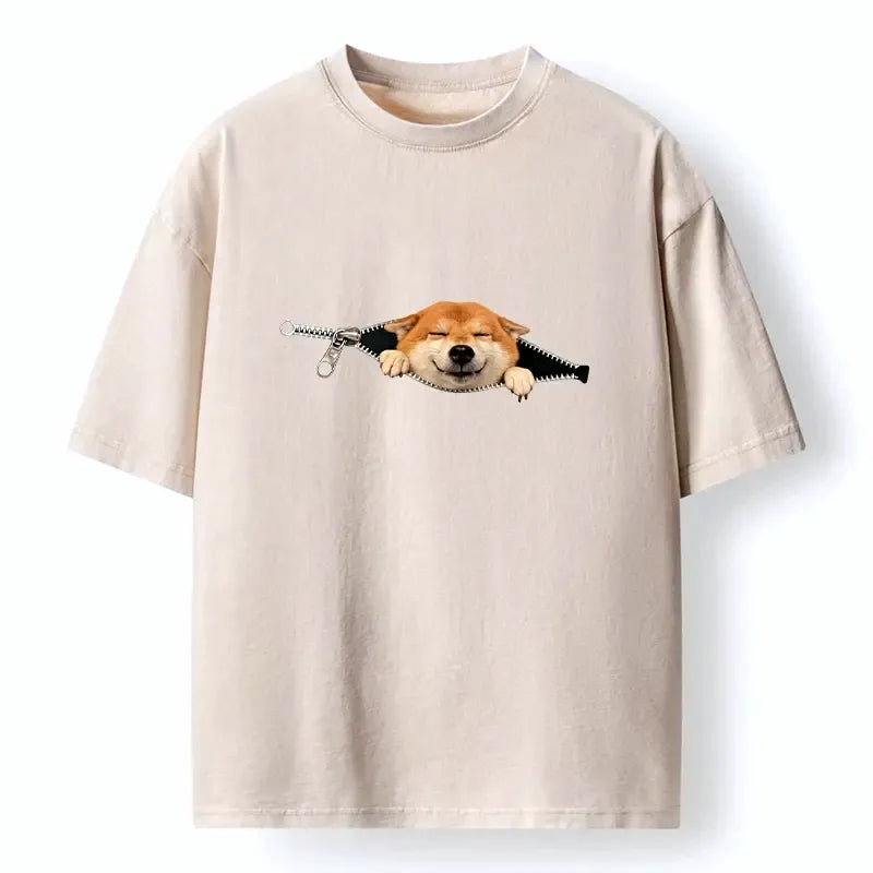 Zipper Washed Unisex Tee for Daily Wear
