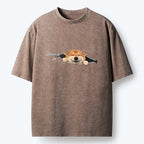 Kyoto-Lion Cute Shiba Dog In Zipper Washed T-Shirt
