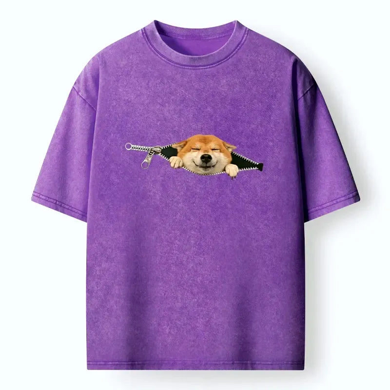 Zipper Washed Unisex Tee for Daily Wear