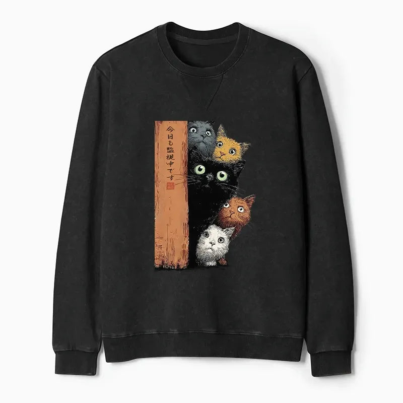 Five cats ukiyo-e sweatshirt comfortable casual