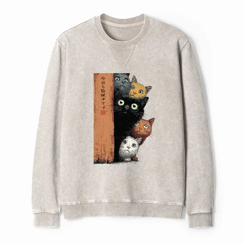 Five cats ukiyo-e sweatshirt comfortable casual