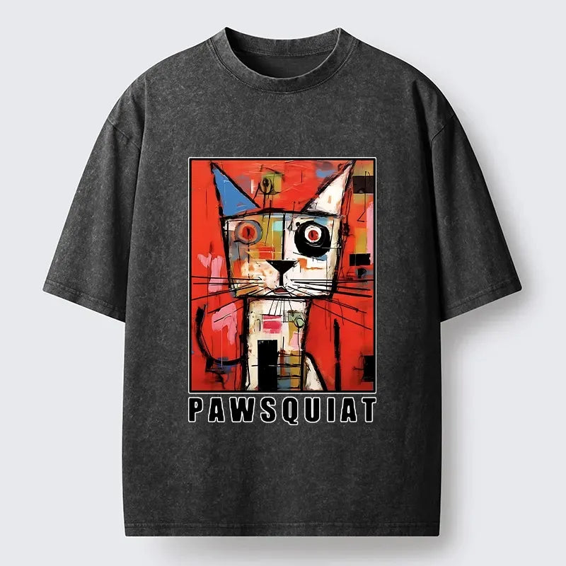 washed unisex cat t-shirt for daily wear