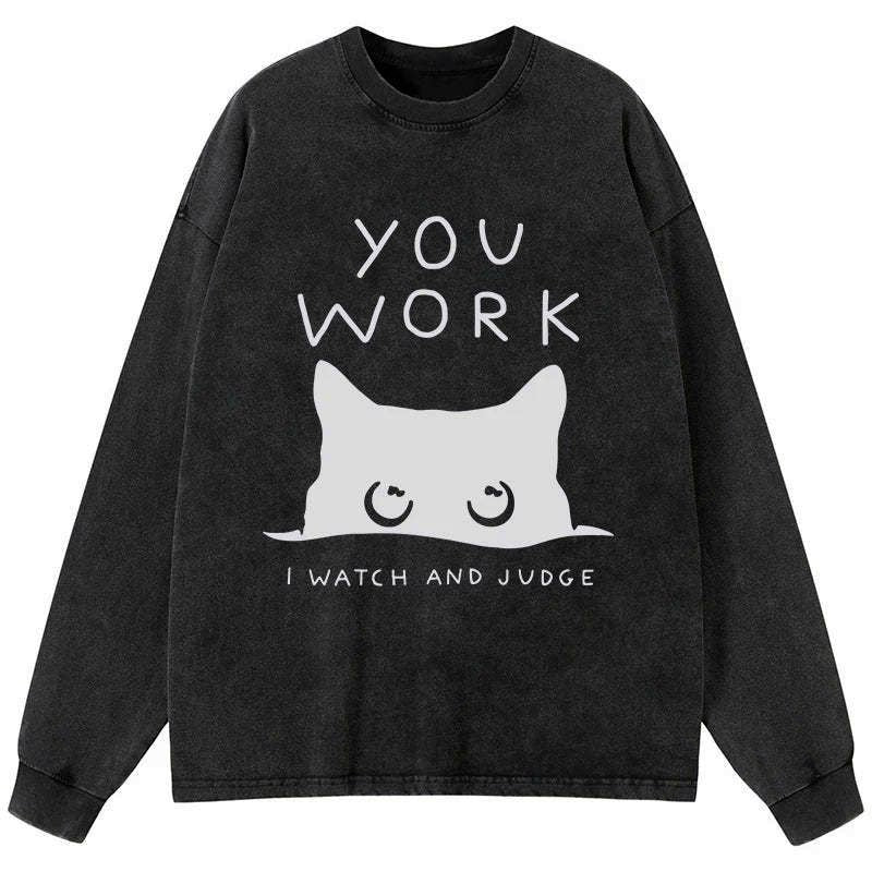 Kyoto-Lion A Cat That Spies Washed Long Sleeve T-Shirt