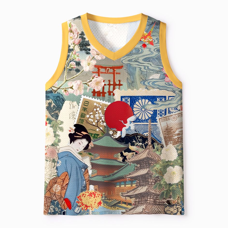 Kyoto-Lion Vintage Japanese Art Collage Mesh Tank Top