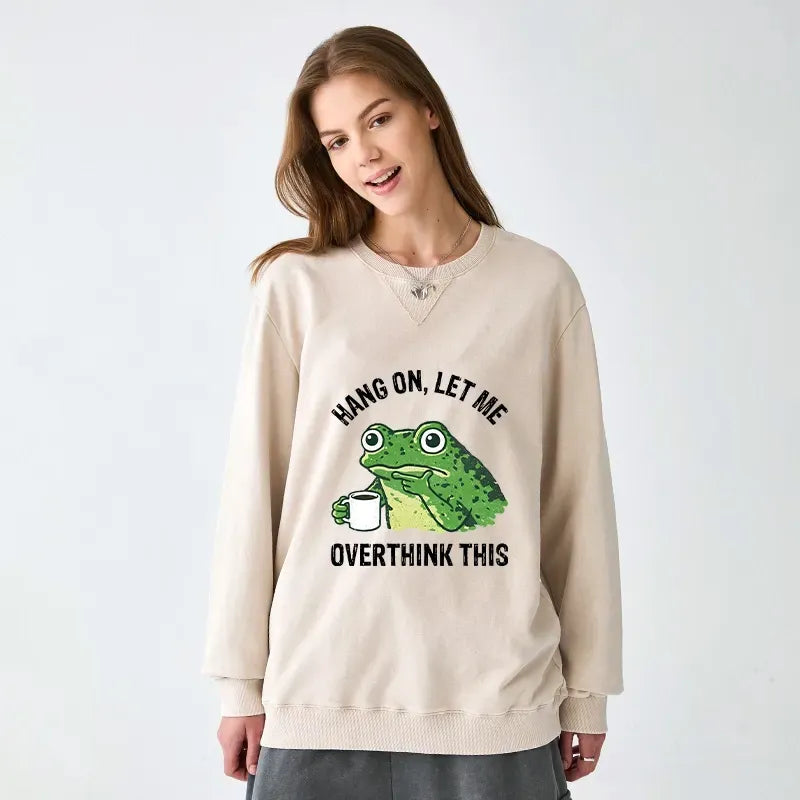 Kyoto-Lion Overthinking Frog With Coffee Washed Terry Sweatshirt