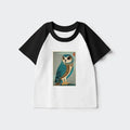 Kyoto-Lion Vintage Owl Woodblock Art Kids Raglan T-shirt