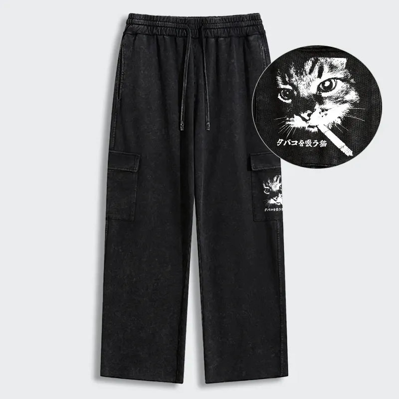 Retro Cat Sweatpants for Daily Wear