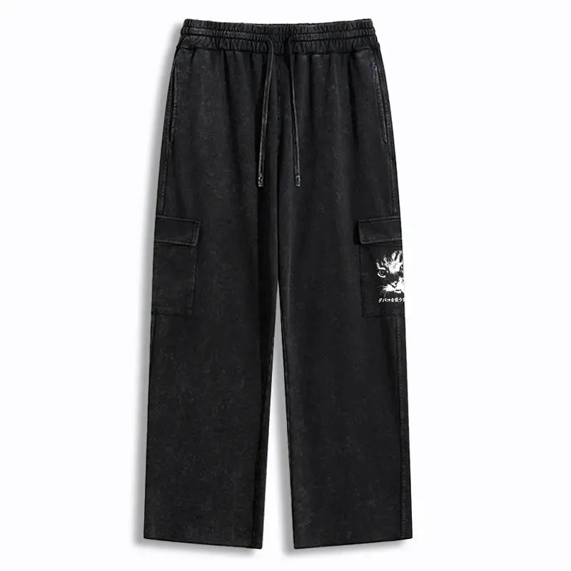 Washed Cat Sweatpants Casual Style