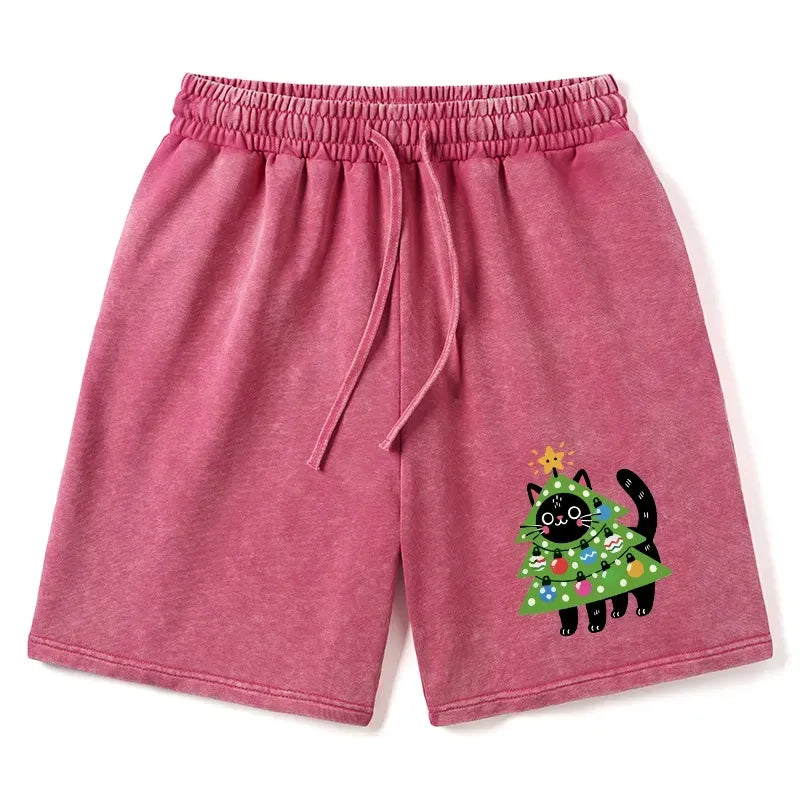 Japanese Cat Washed Shorts for Summer