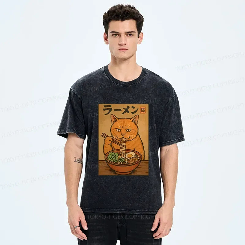 Cute Washed Cat Tee for Casual Wear