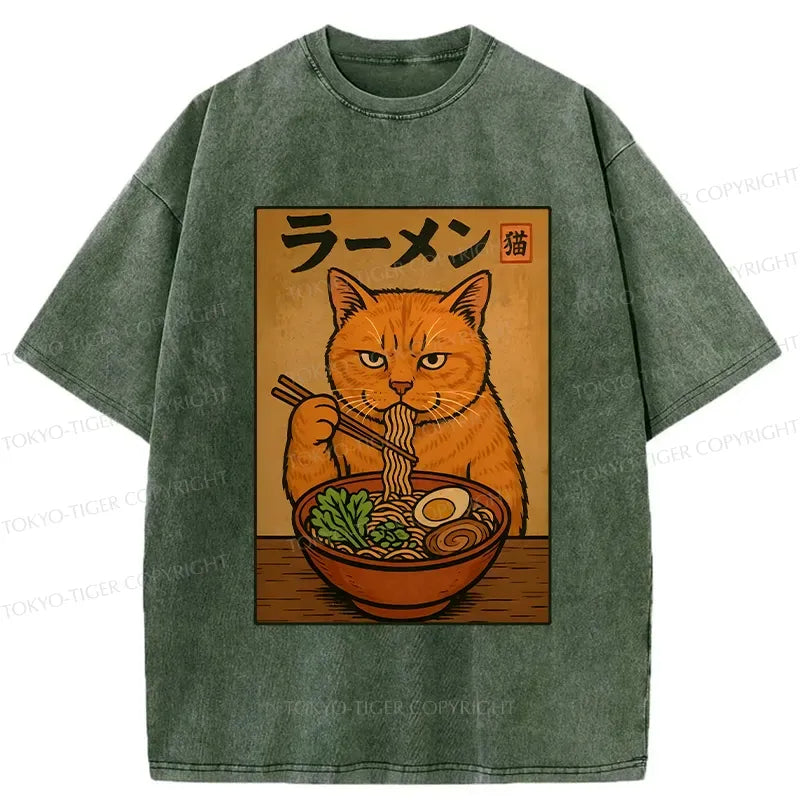 Cute Washed Cat Tee for Casual Wear