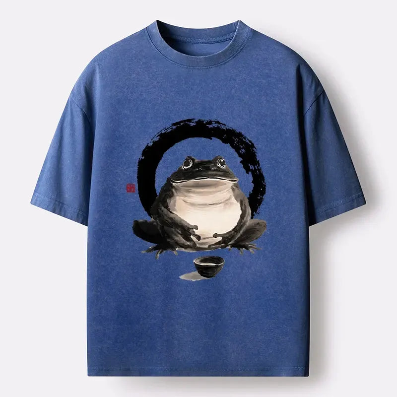Kyoto-Lion Zen Frog With A Tea Bowl Washed T-Shirt