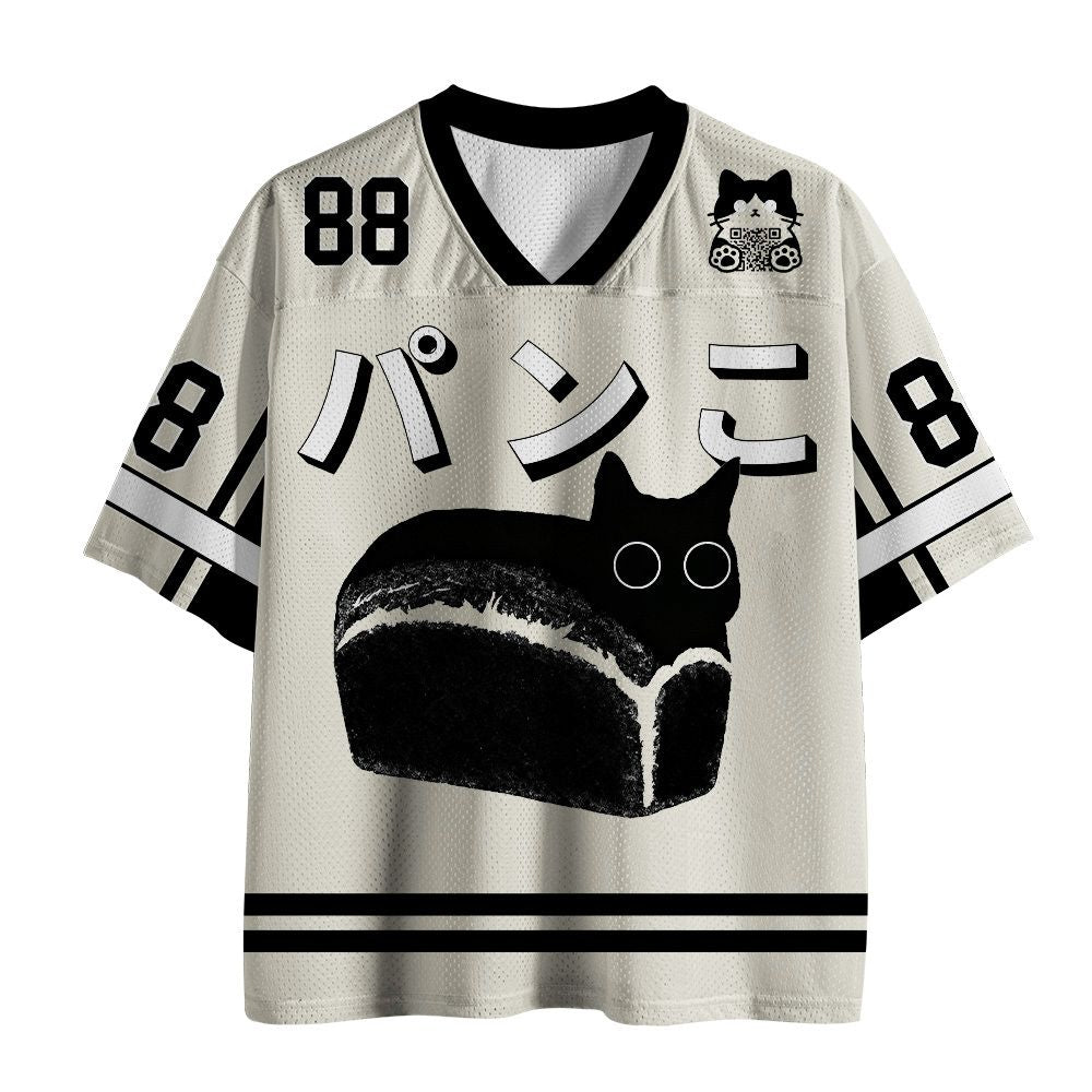 Kyoto-Lion Vintage Funny Bread Cat Meme Mesh Jersey