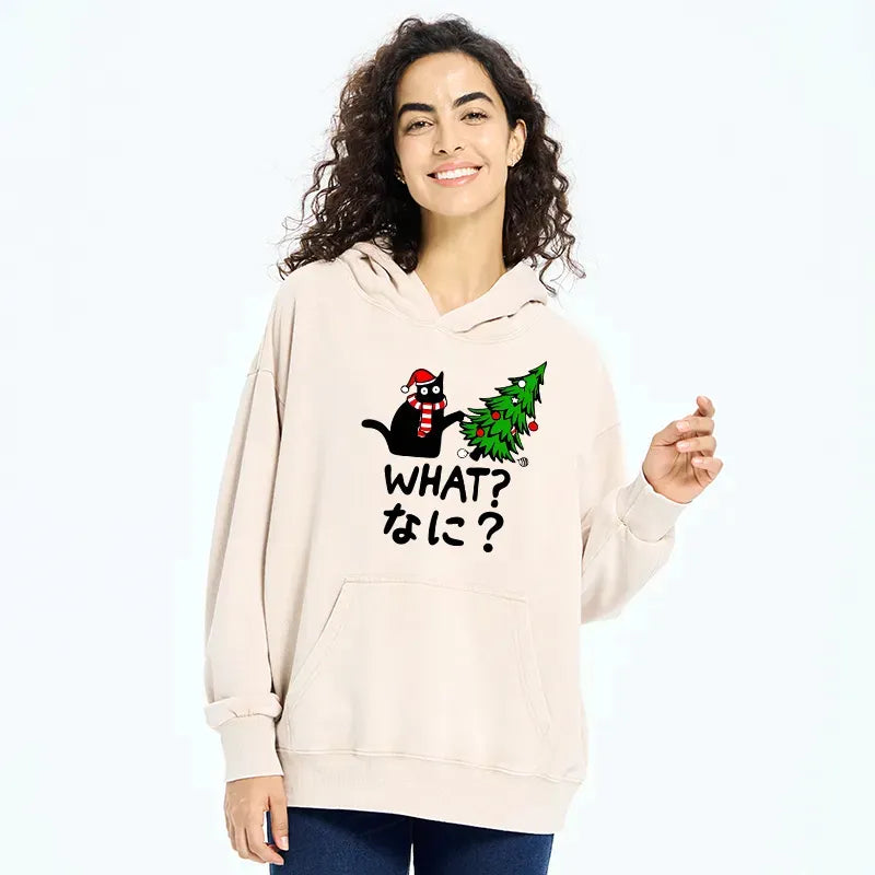Kyoto-Lion Naughty Cat Christmas Washed Hoodie