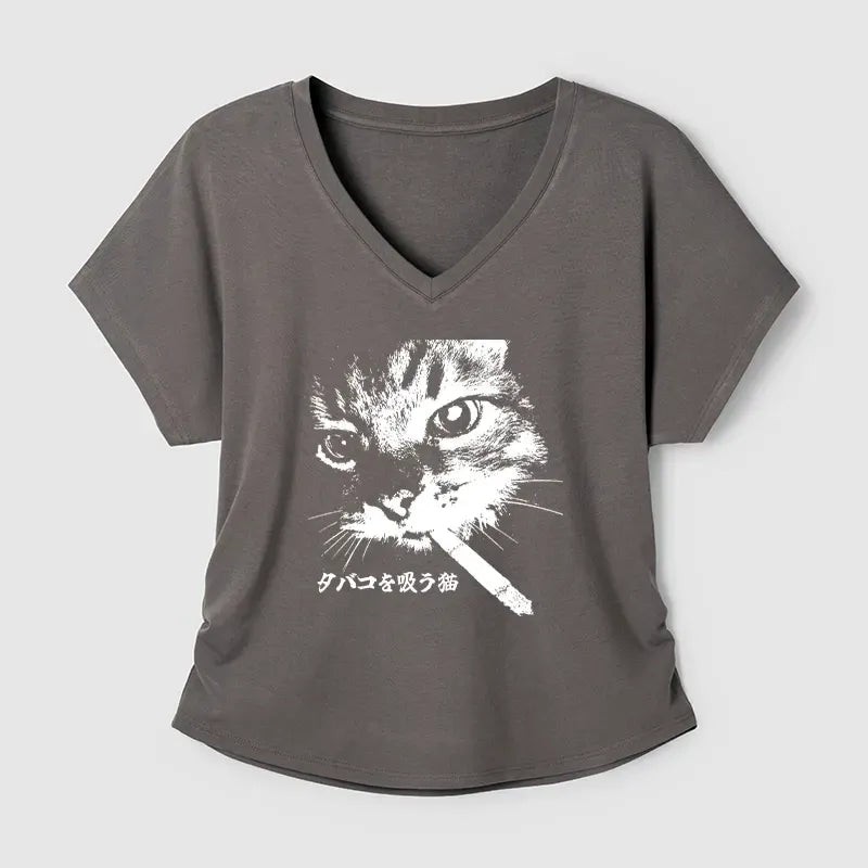 Trendy Smoking Cat Tee for Gift