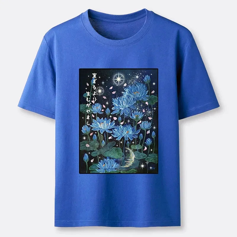 Kyoto-Lion Night Lotus Star Soft Zen Graphic Classic T-Shirt