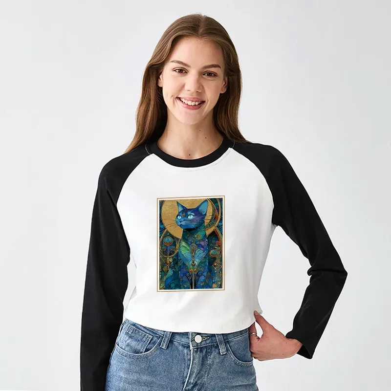 Kyoto cat raglan shirt for streetwear