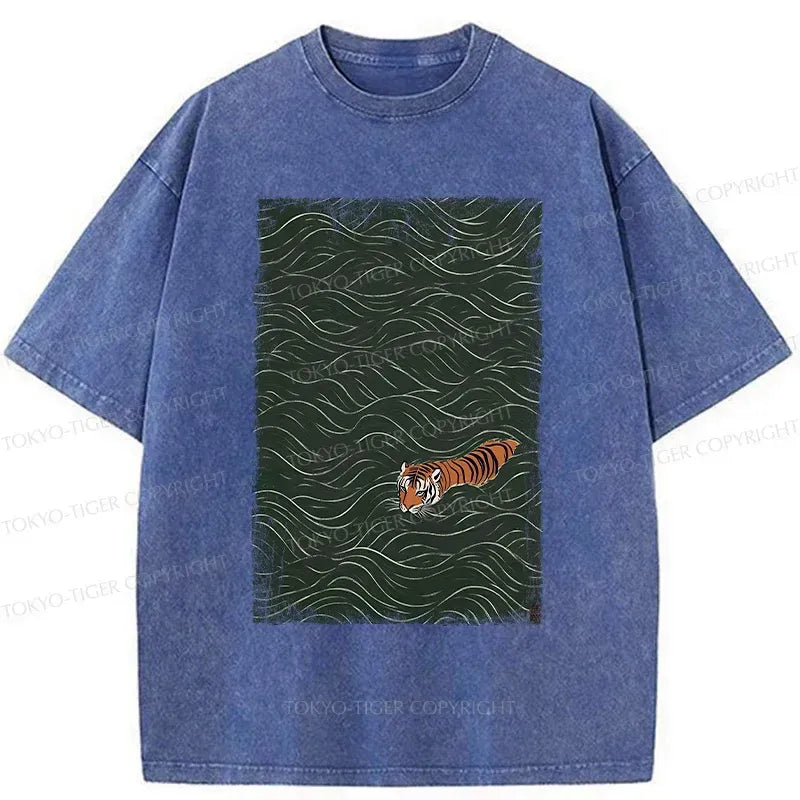 Kyoto-Lion Tiger In The Grass Washed T-Shirt