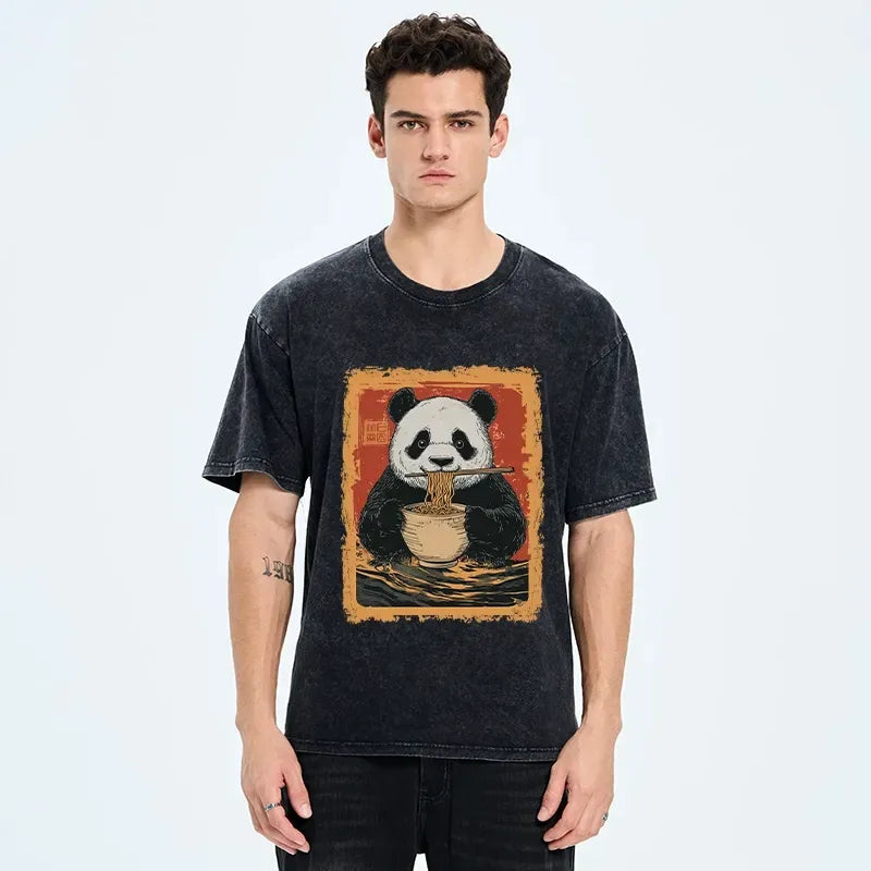 washed unisex panda t-shirt streetwear