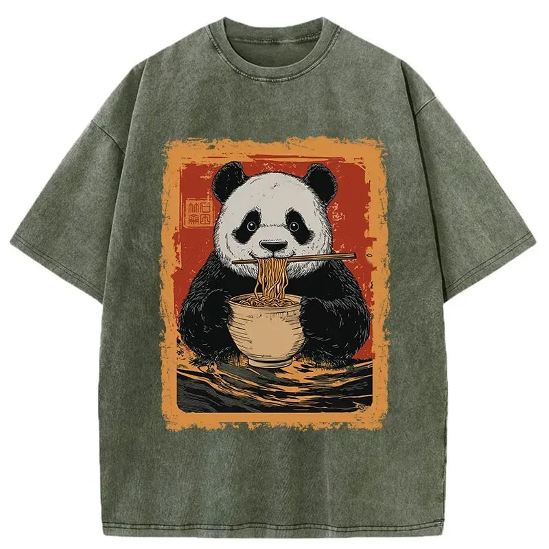 Kyoto-Lion Ramen Lover Panda Washed T-Shirt