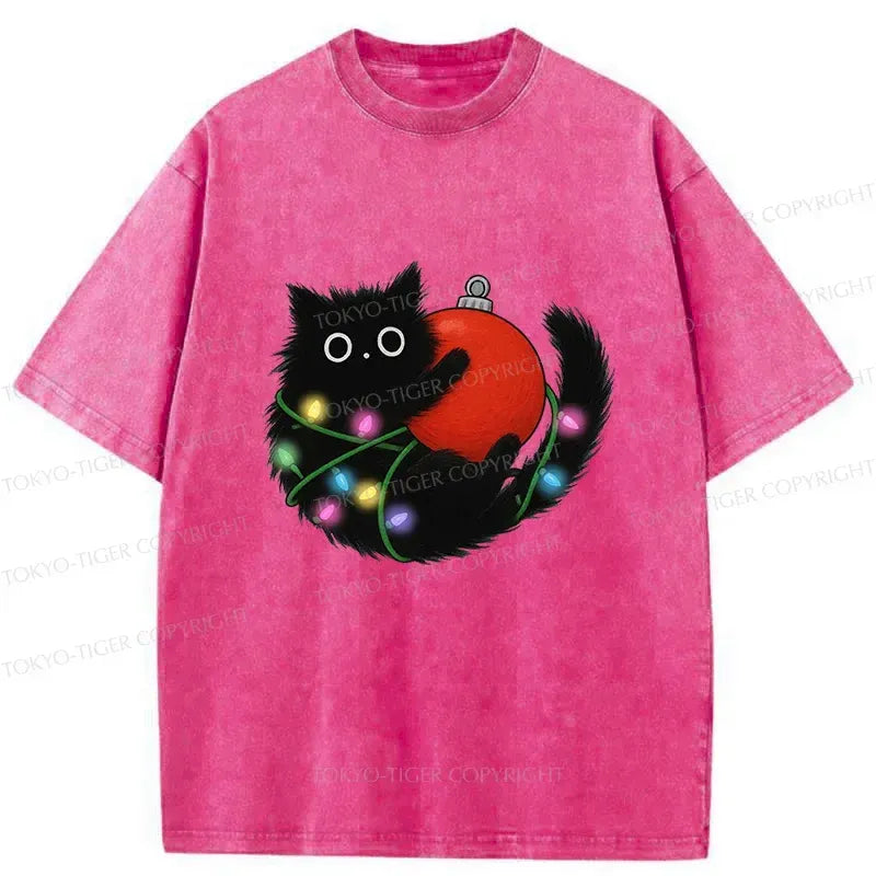 trendy washed black cat t-shirt for summer