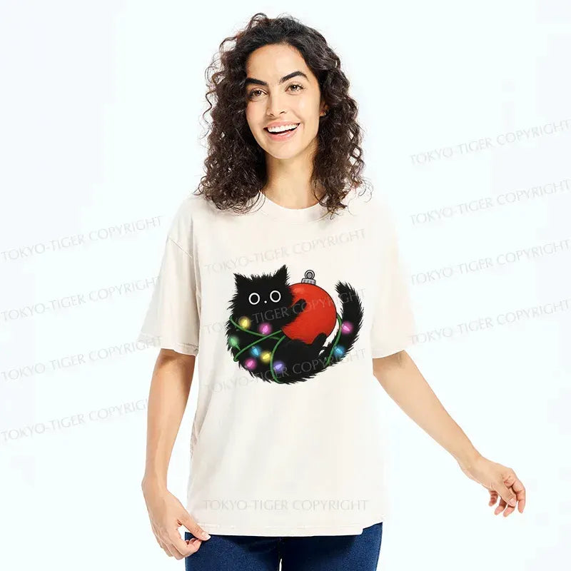 japanese theme black cat t-shirt