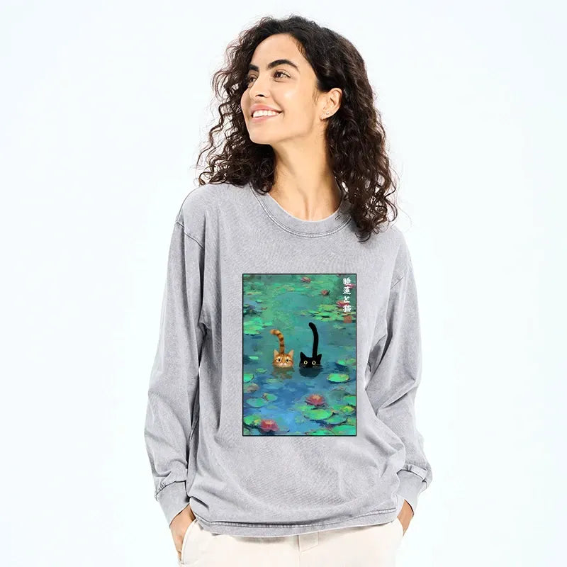Japanese Vintage Cat Tee for Summer