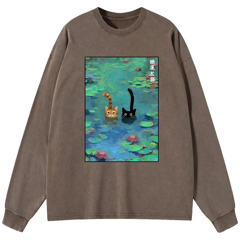 Funny Cats Washed Long Sleeve T-Shirt