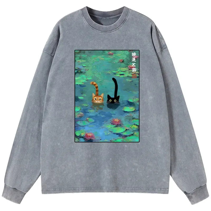 Funny Cats Washed Long Sleeve T-Shirt