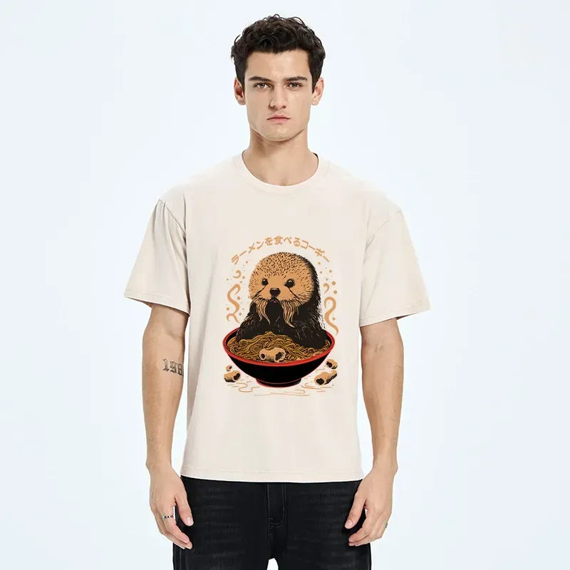 japanese otter eating ramen washed t-shirt
