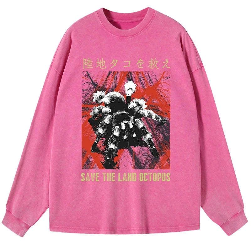 Kyoto-Lion Real Scary Spiders Washed Long Sleeve T-Shirt