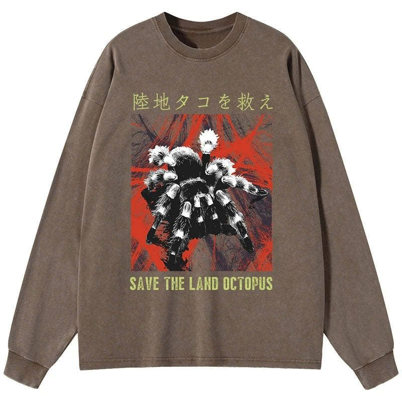 Kyoto-Lion Real Scary Spiders Washed Long Sleeve T-Shirt