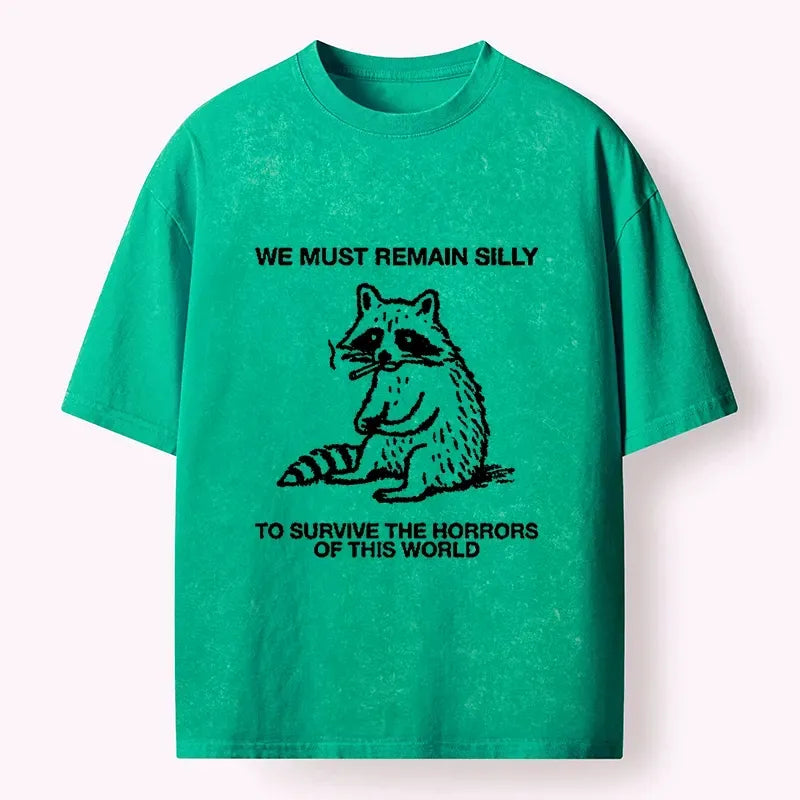 Kyoto-Lion Silly Raccoon Survive World Meme Washed T-Shirt