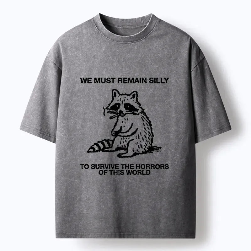Kyoto-Lion Silly Raccoon Survive World Meme Washed T-Shirt