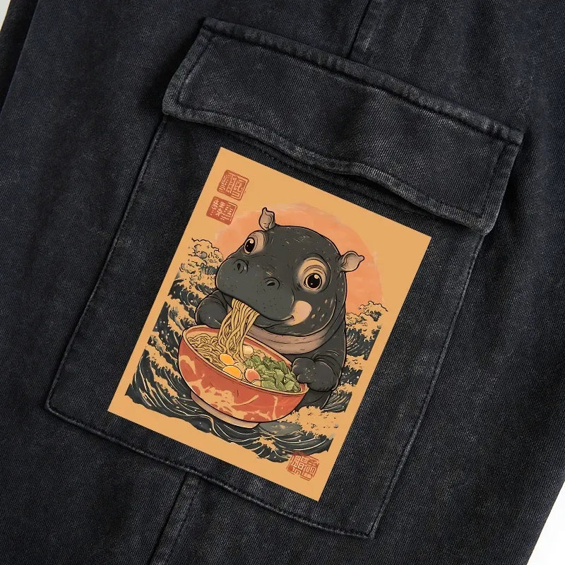 Kyoto-Lion Moo Deng Eat Ramen Washed Utility Sweatpants