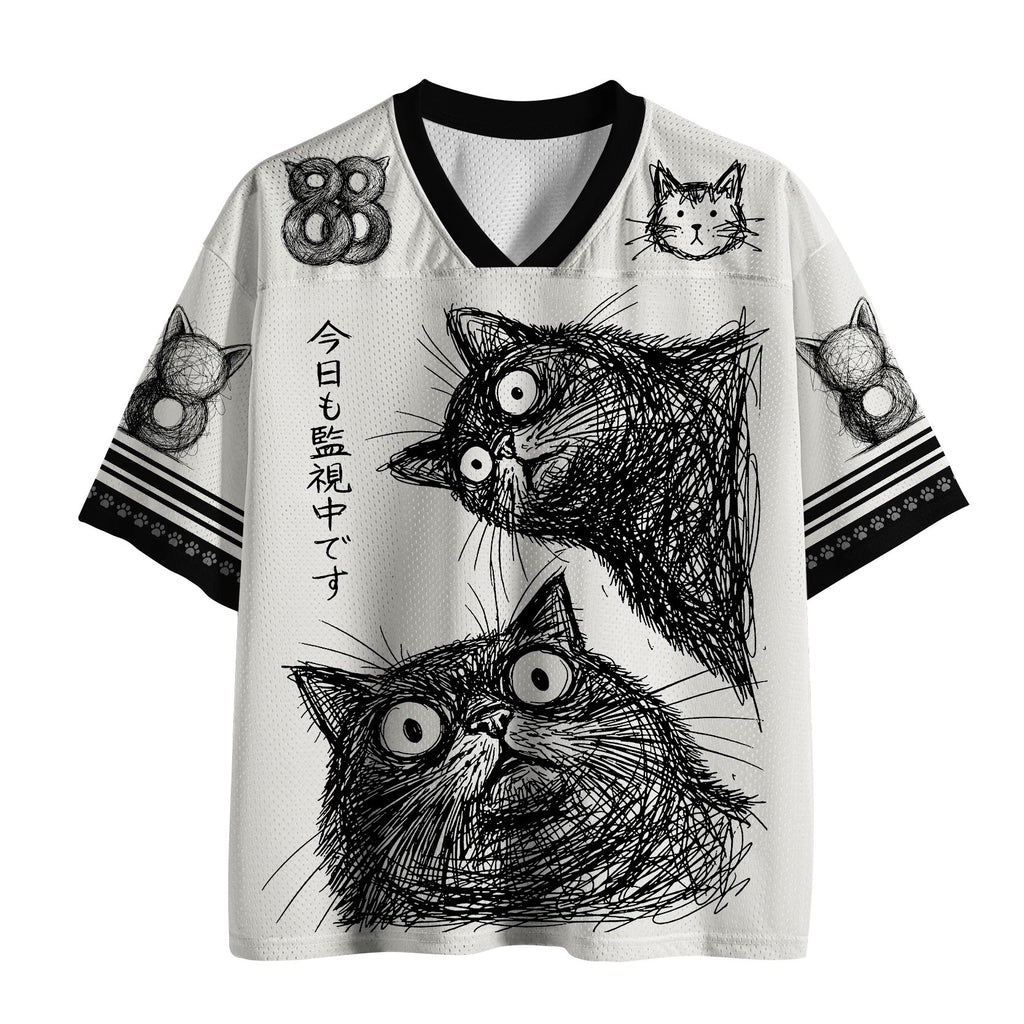 Kyoto-Lion Two Line Cats Are Watching You Mesh Jersey