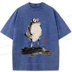 Retro Frog Washed T-Shirt for Summer