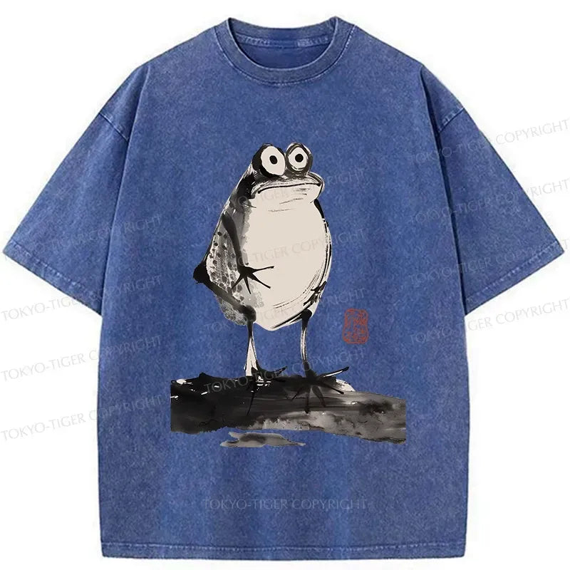 Retro Frog Washed T-Shirt for Summer