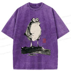 Retro Frog Washed T-Shirt for Summer