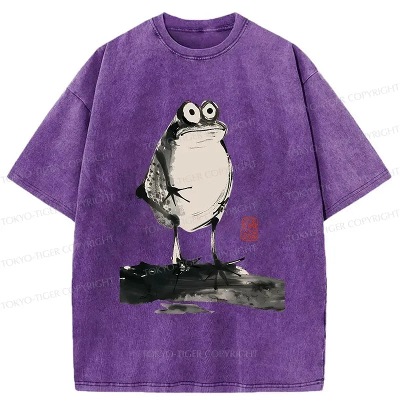 Retro Frog Washed T-Shirt for Summer
