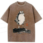 Retro Frog Washed T-Shirt for Summer