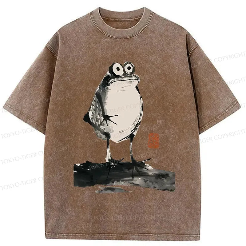 Retro Frog Washed T-Shirt for Summer