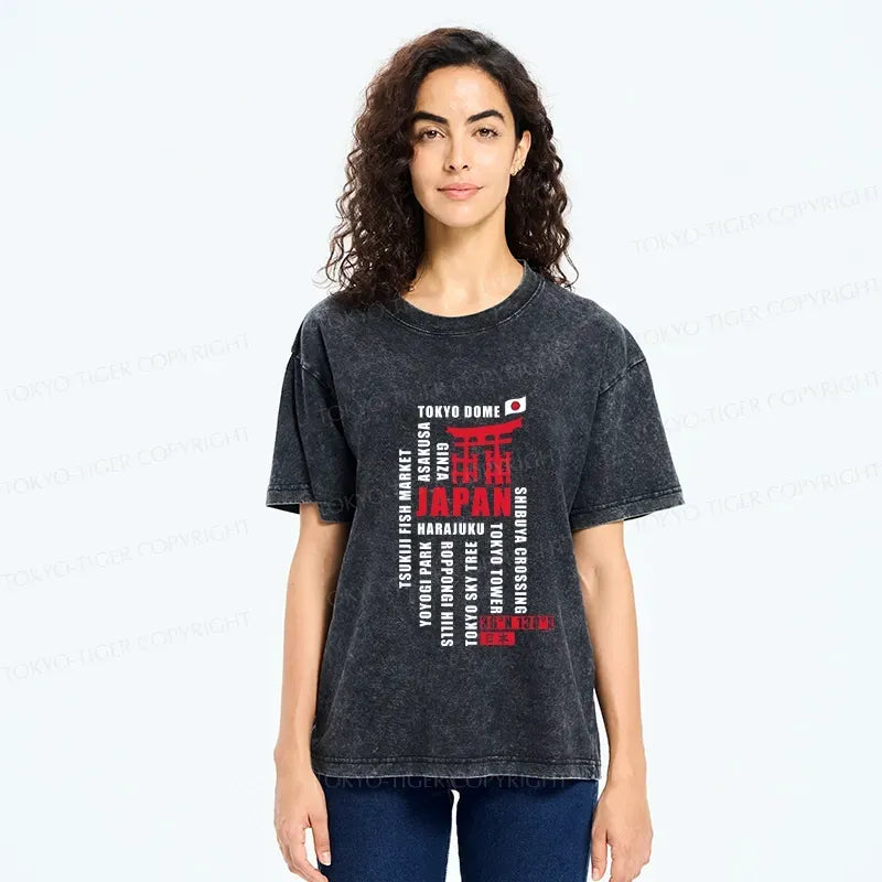 Kyoto-Lion Japanese Attractions Collection Washed T-Shirt