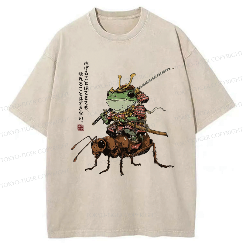 Kyoto-Lion Frog Samurai£ºYou Can Run But You Can't Hide Washed T-Shirt