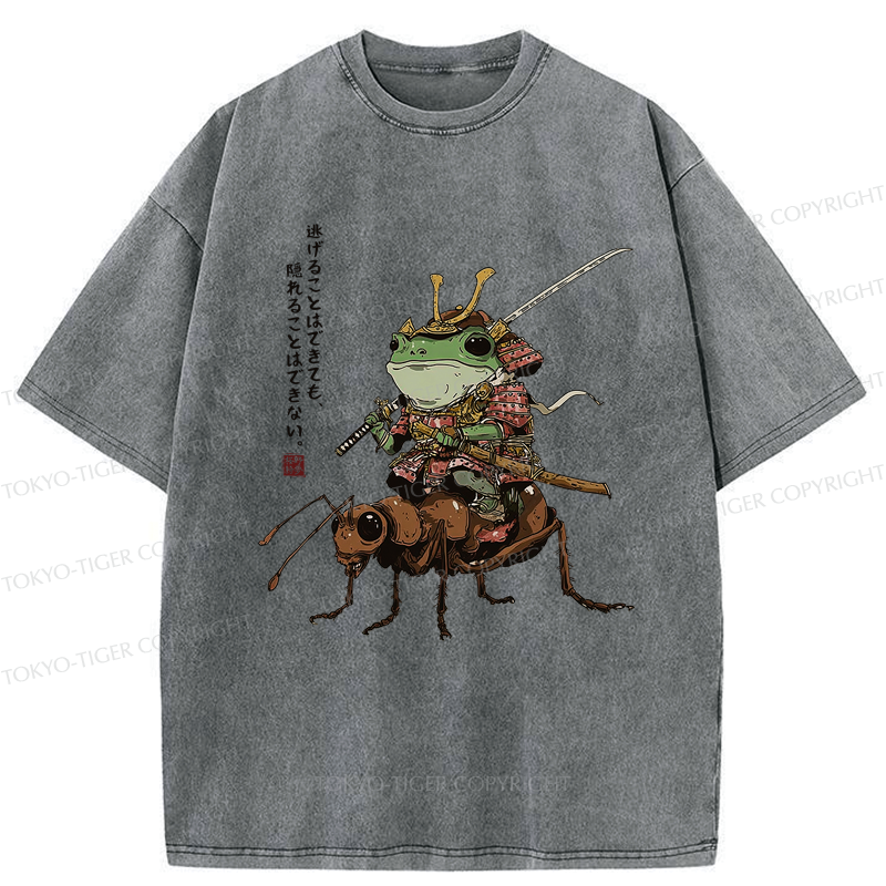 Japanese Frog Samurai Washed T-Shirt