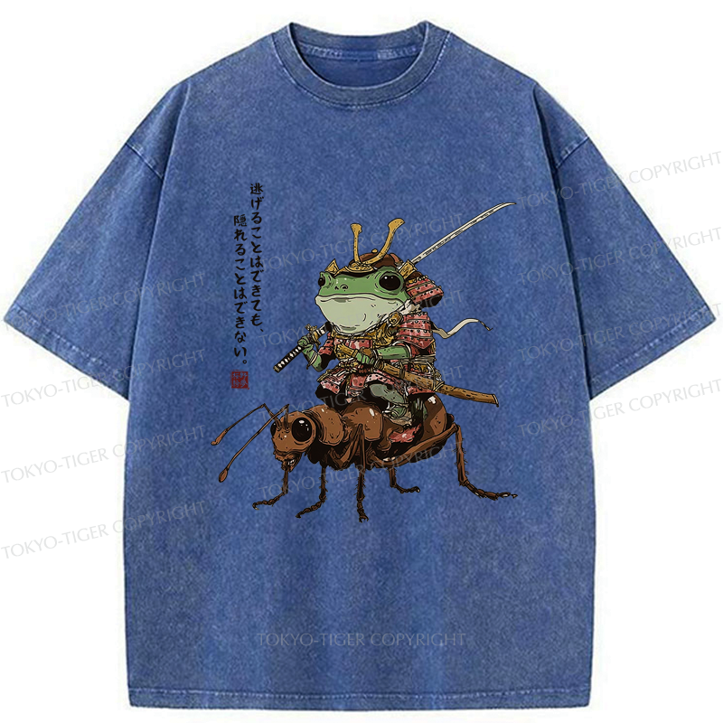 Japanese Frog Samurai Washed T-Shirt